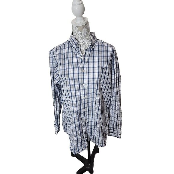 Vineyard Vines Shirt Whale Button Down White Plaid Slim Fit Men's Large - Picture 1 of 9